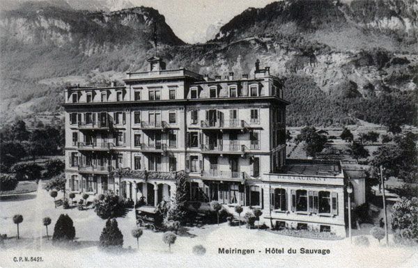 Hotel du Sauvage in Meiringen, historische Postkarte